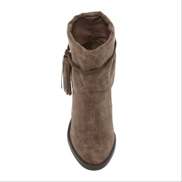 Taupe Distressed Tassel Block Heel Ankle Bootie - Picture 8 of 8